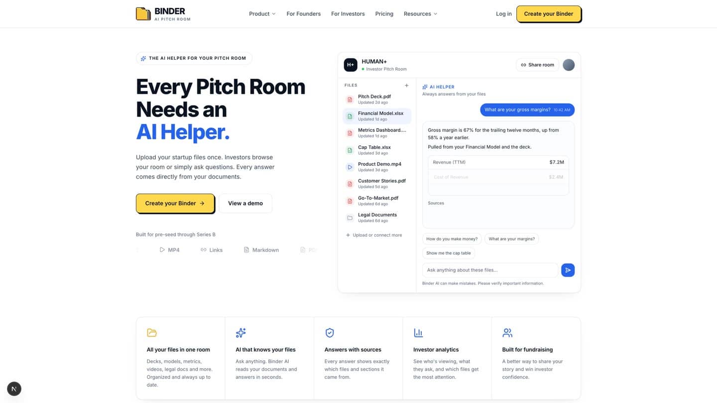 BINDER: An AI pitch room where investors can question the deck.